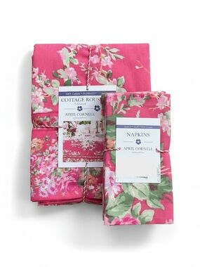 April Cornell Cottage Rose Tablecloth 60x120 Pink 12 Cloth Napkins 13 PC Floral